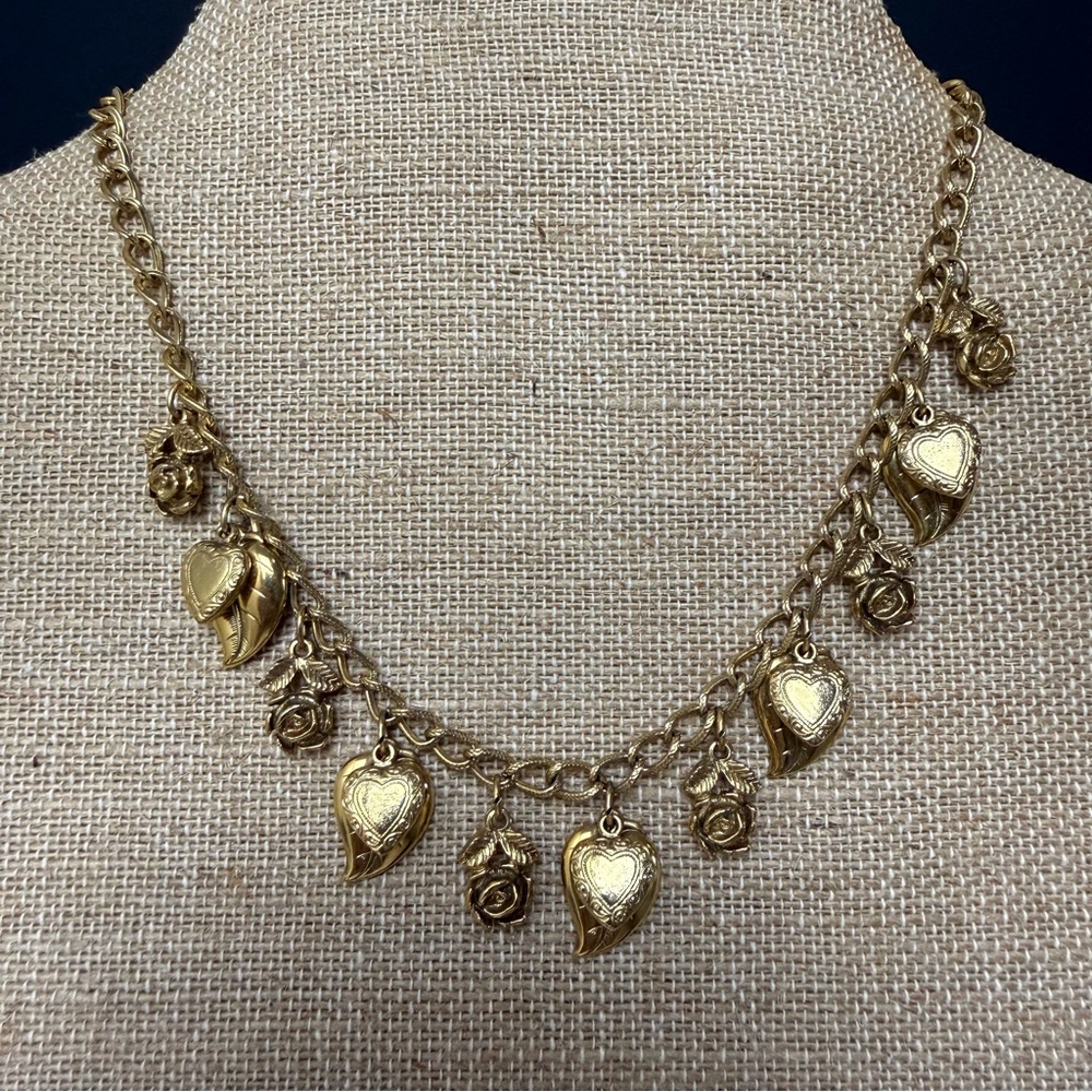 Vintage 1928 Charm Necklace Gold Tone  14” + 3” Extender Adorable!